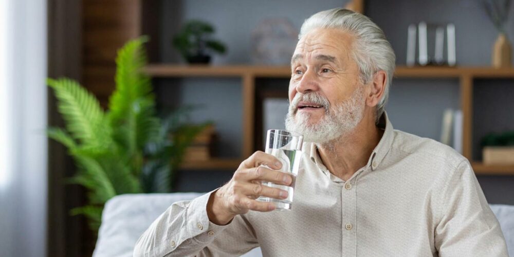 Homme senior qui s'hydrate